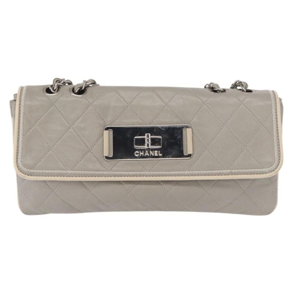 Chanel Mademoiselle Lock Flap Quilted Lambskin Gray Leather Shoulder Bag Bag